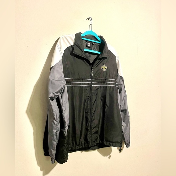Men's NFL New Orleans Saints Windbreaker Size L Full Zip Pockets Reebok - Picture 2 of 8